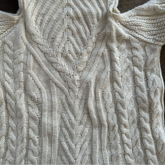 LC Lauren conrad cream cable knit cold shoulder sweater with pearl accents - Picture 5 of 8